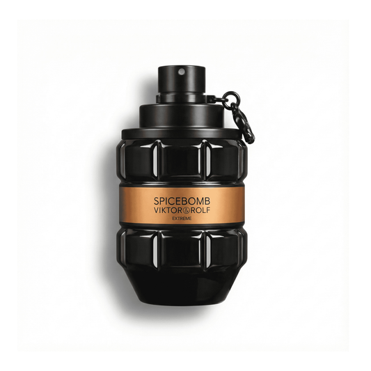 Bottle of Viktor&Rolf Spicebomb Extreme EDP fragrance on a white background with soft shadow