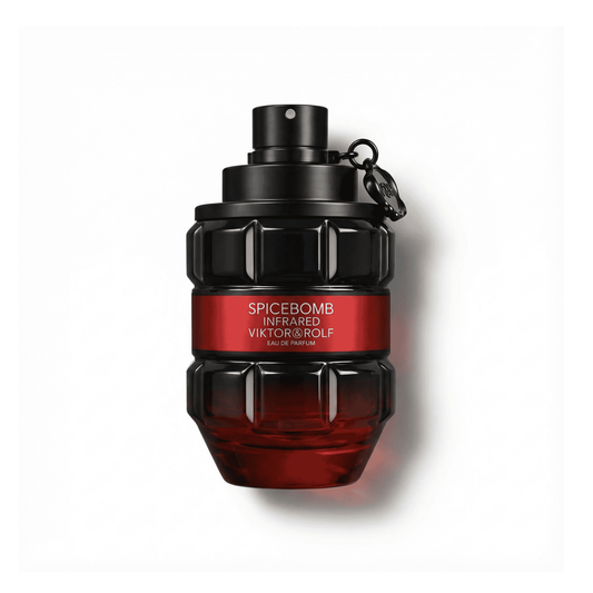Bottle of Viktor&Rolf Spicebomb Infrared EDP fragrance on a white background with soft shadow