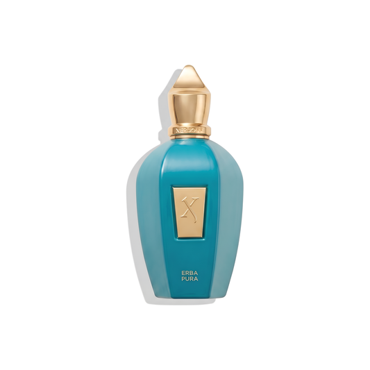 Bottle of Xerjoff Erba Pura EDP fragrance on a white background with soft shadow