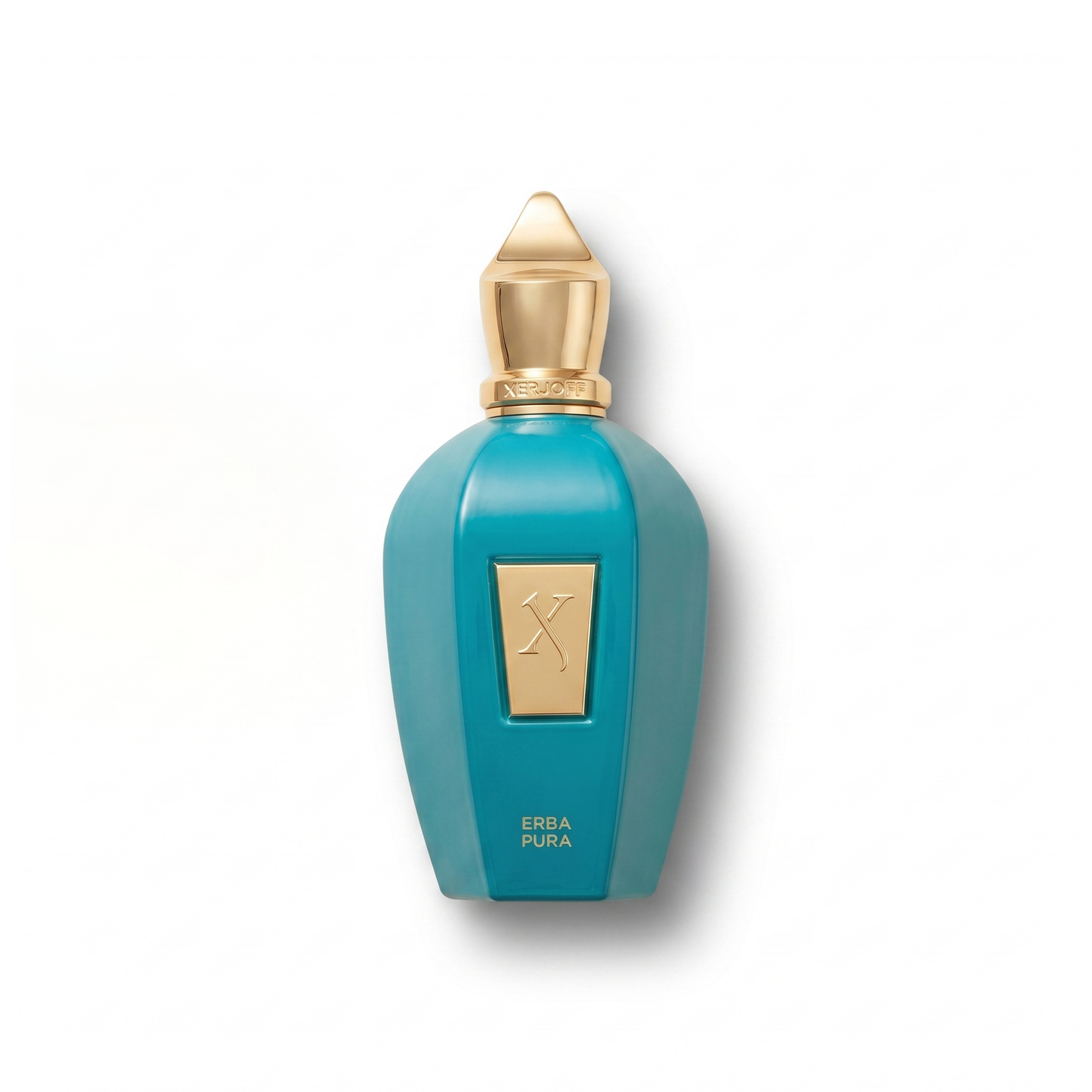 Bottle of Xerjoff Erba Pura fragrance on a white background with soft shadow
