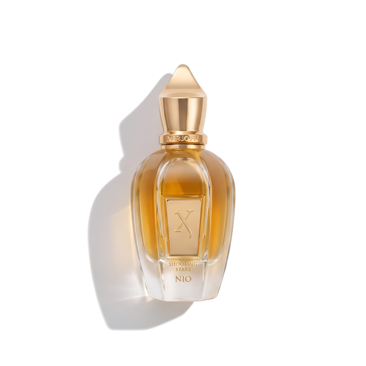 Bottle of Xerjoff Nio EDP fragrance on a white background with soft shadow