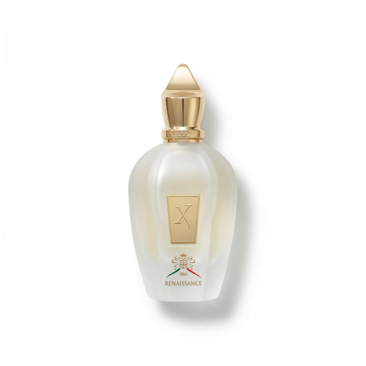 Bottle of Xerjoff Renaissance EDP fragrance on a white background with soft shadow