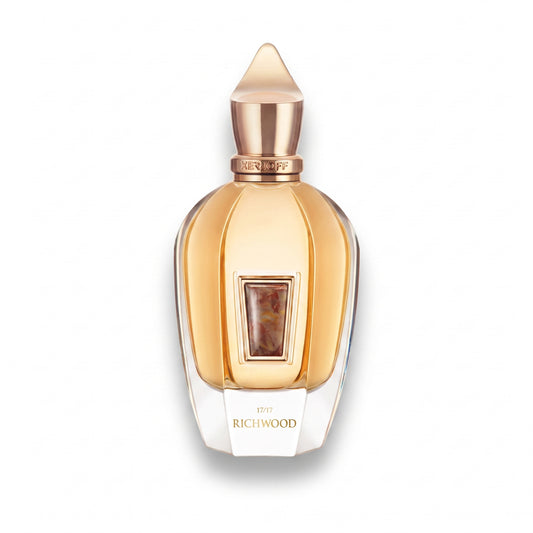 Bottle of Xerjoff Richwood EDP fragrance on a white background with soft shadow