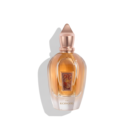 Bottle of Xerjoff Richwood EDP fragrance on a white background with soft shadow