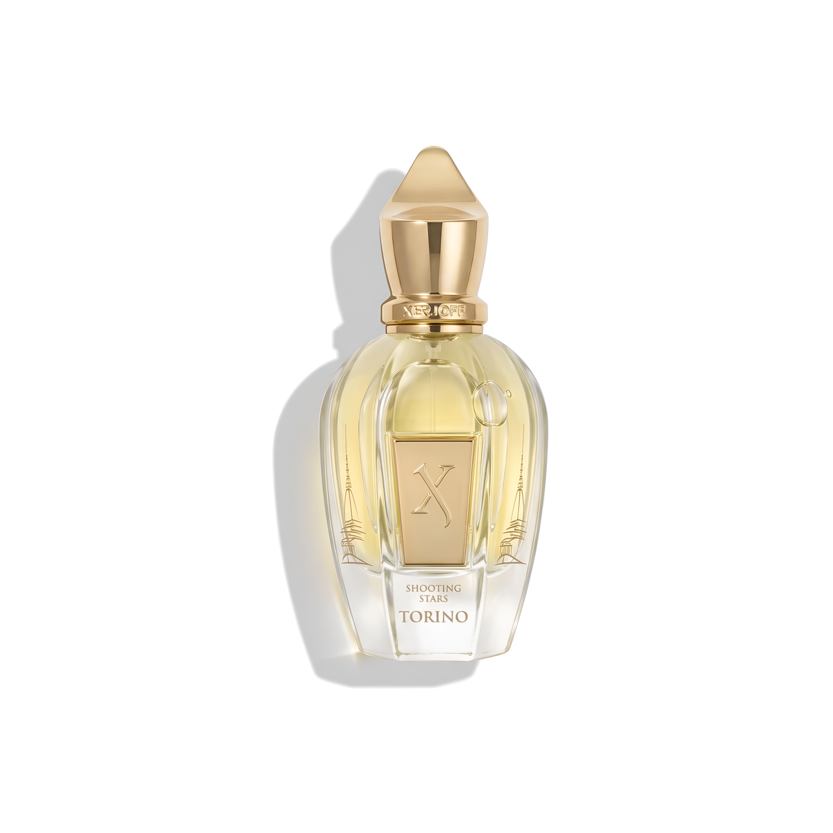 Bottle of Xerjoff Torino EDP fragrance on a white background with soft shadow