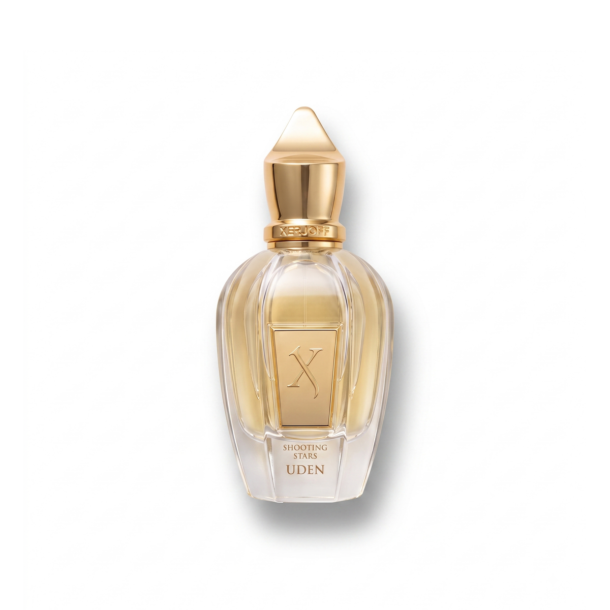 Bottle of Xerjoff Uden EDP fragrance on a white background with soft shadow