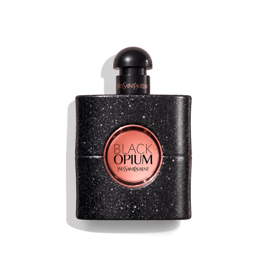 Bottle of YSL Black Opium EDP fragrance on a white background with soft shadow
