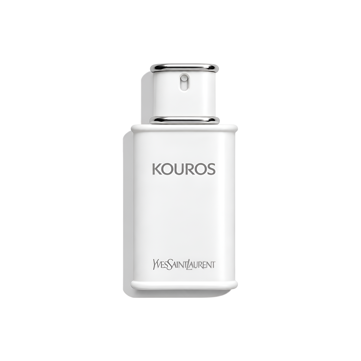Bottle of YSL Kouros EDT fragrance on a white background with soft shadow