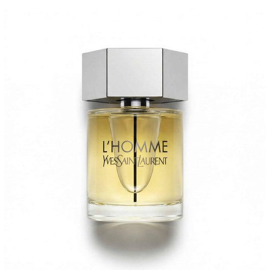 Bottle of YSL L’Homme (Batch 2015) EDT fragrance on a white background with soft shadow
