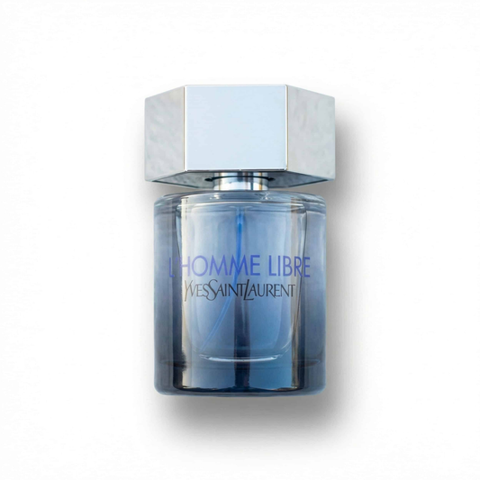 Bottle of YSL L'Homme Libre (Batch 2015) EDT fragrance on a white background with soft shadow