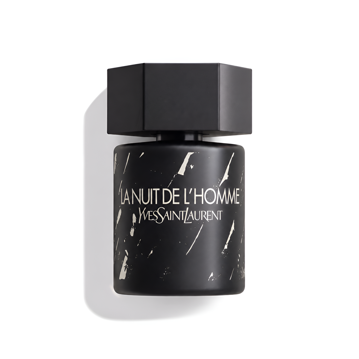 Bottle of YSL La Nuit de l’Homme Collector’s Edition (Batch 2014) EDT fragrance on a white background with soft shadow