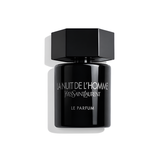 Bottle of YSL La Nuit de l’Homme Le Parfum (Batch 2013) fragrance on a white background with soft shadow
