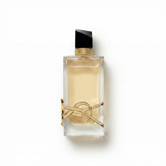 Bottle of YSL Libre Eau de Parfum fragrance on a white background with soft shadow