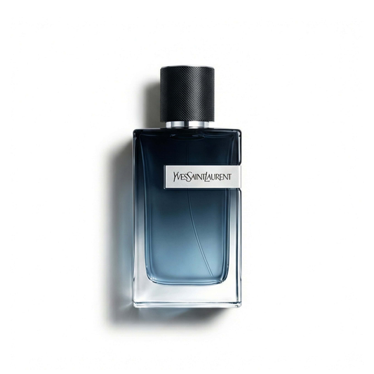 Bottle of YSL Y EDP fragrance on a white background with soft shadow
