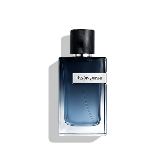 Bottle of YSL Y EDP fragrance on a white background with soft shadow