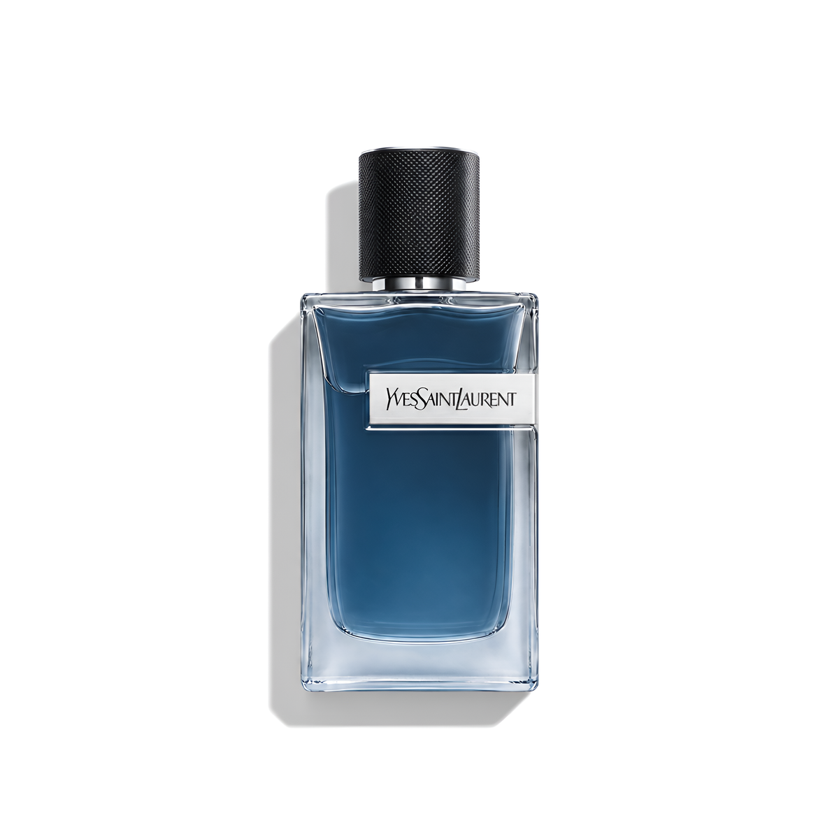 Bottle of YSL Y Iced Cologne fragrance on a white background with soft shadow