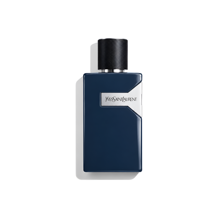 Bottle of YSL Y Le Parfum fragrance on a white background with soft shadow