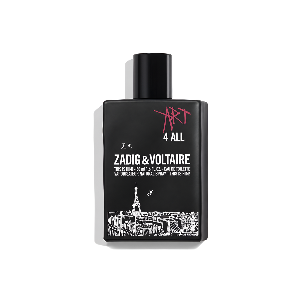 Bottle of Zadig & Voltaire This Is Him EDT fragrance on a white background with soft shadow