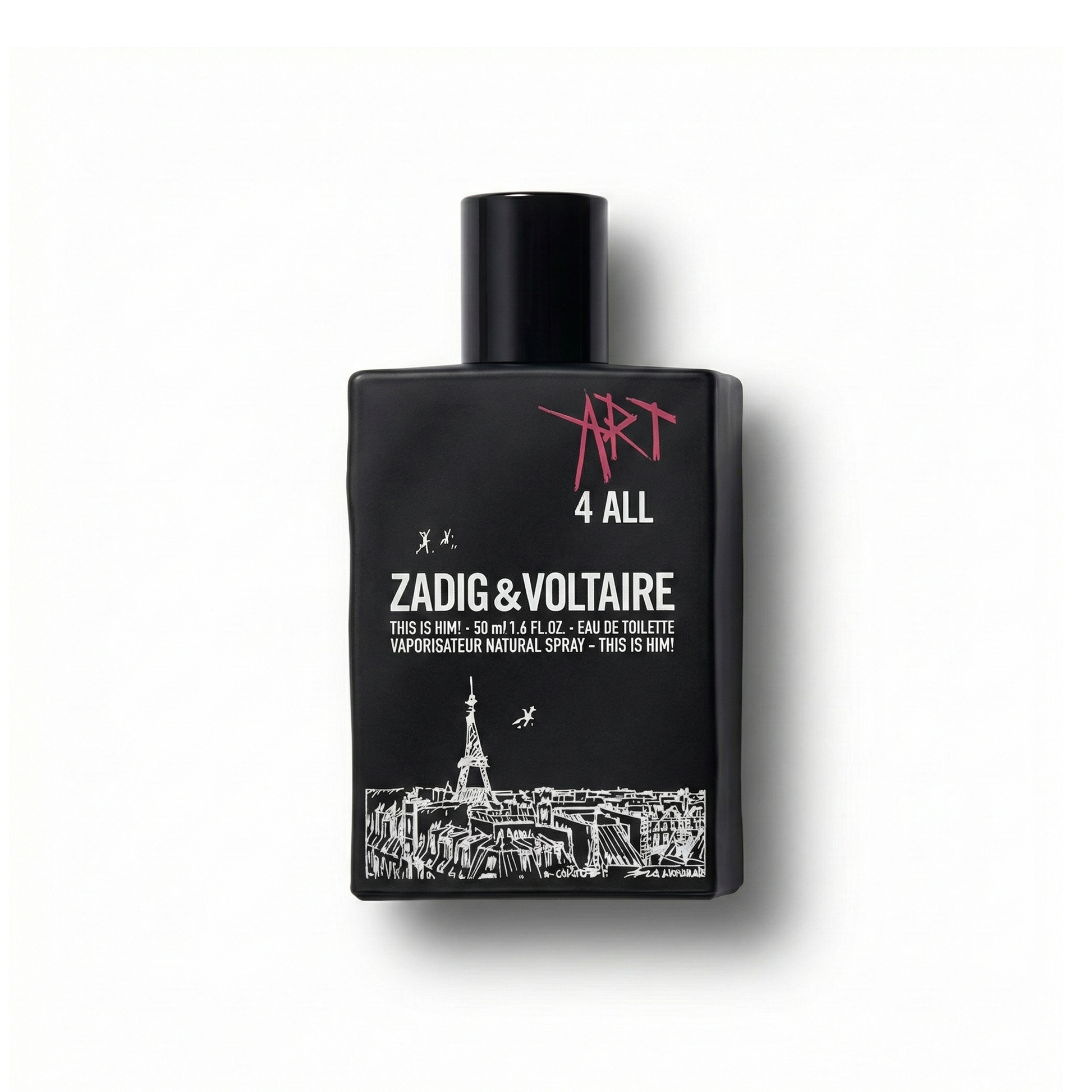 Bottle of Zadig & Voltaire This Is Him EDT fragrance on a white background with soft shadow
