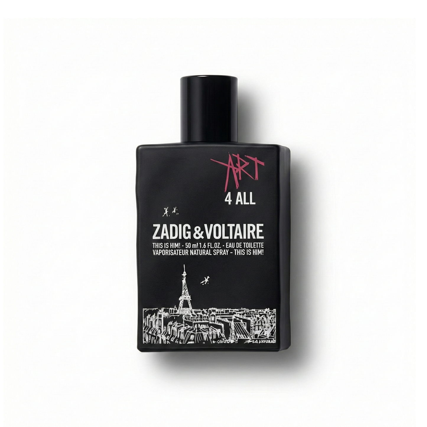Bottle of Zadig & Voltaire This Is Him EDT fragrance on a white background with soft shadow