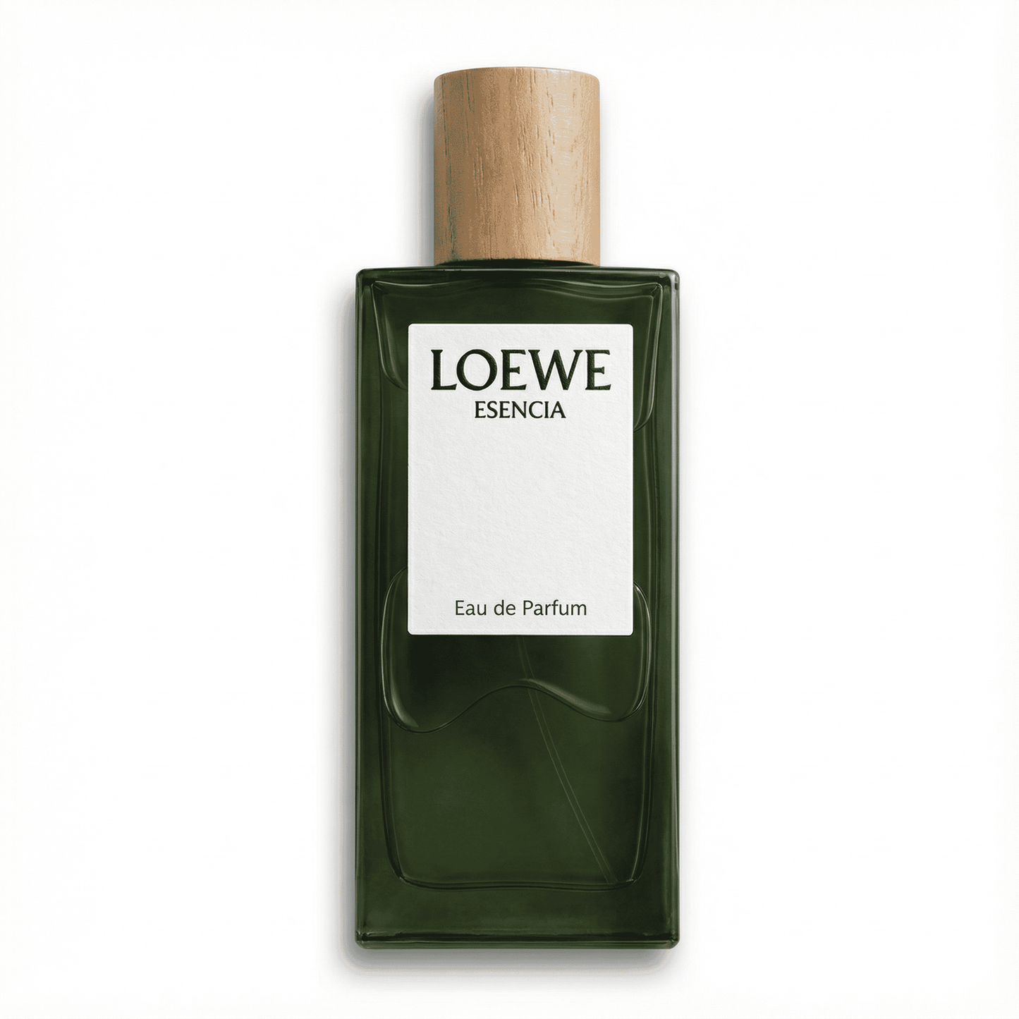 Luxurious LOEWE Esencia Eau de Parfum in elegant green bottle with wooden cap, a premium fragrance for women.