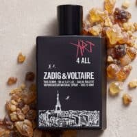 Vaporizer perfume bottle with Zadig & Voltaire "Art 4 All" fragrance surrounded by amber resin stones.