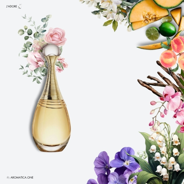 A 100ml bottle of Dior J’adore Eau de Parfum with a tall, golden collar, a rounded glass bottle, and a transparent base