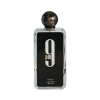 A 100ml bottle of Afnan 9 PM Eau de Parfum with a square glass body, dark label, and chrome cap on a brown table.