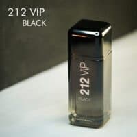 A black Bottle of Carolina Herrera's 212 VIP Black Eau de Parfum with white font labels