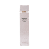 a 100ml bottle of Elizabeth Arden White Tea Ginger Lily Eau de Toilette with a white glass design and white cap on a white table