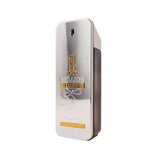 a 100ml bottle of Paco Rabanne 1 Million Lucky Eau de Toilette with a gold bar-shaped design on a white table