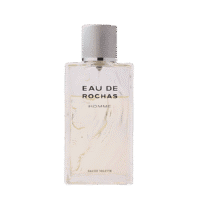 a 100ml bottle of Rochas Eau de Rochas Eau de Toilette with a clear glass design and white cap on a white table