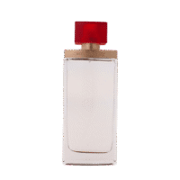 a 100ml bottle of Elizabeth Arden Arden Beauty Eau de Parfum with a sleek white glass design and red cap on a white table