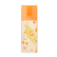 a 100ml bottle of Elizabeth Arden Nectarine Blossom Eau de Toilette with a clear glass design and floral-pattern with yellow cap on a white table