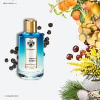 A 120ml bottle of Mancera French Riviera Eau de Parfum with a fresh blue and white design