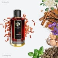 a 120ml bottle of Mancera Red Tobacco Eau de Parfum with a deep red glass design and black cap