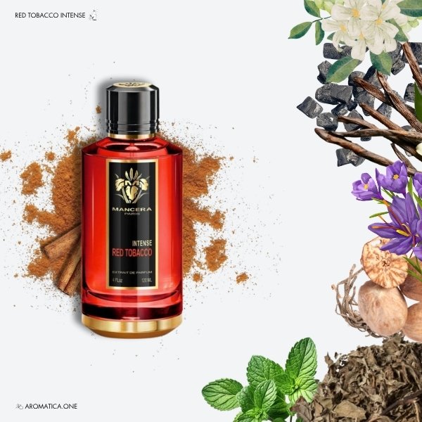 A 120ml bottle of Mancera Red Tobacco Intense Eau de Parfum with a bold red and gold design