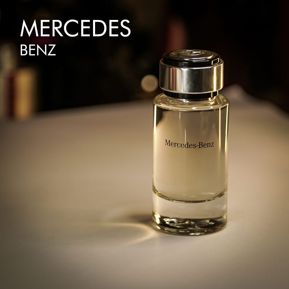 A 100ml bottle of Mercedes Benz Mercedes-Benz Eau de Toilette with a clear design on a white table