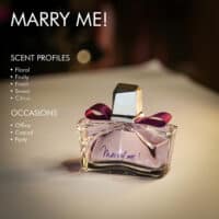 marry me A 100ml bottle of Lanvin Marry Me Eau de Parfum with a purple-ish and blue design on a white table