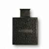 Elegant black perfume bottle with intricate geometric lattice design, featuring the brand name Rayhaan.