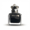 Bold black perfume bottle labeled "SCANDAL" with a decorative crown cap, representing luxury fragrances.
