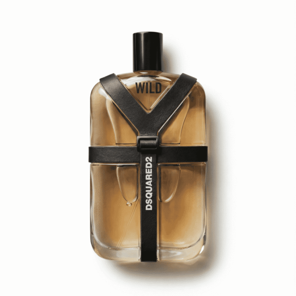 Aromatherapy fragrance bottle with bold black harness strap for a luxury scent experience.