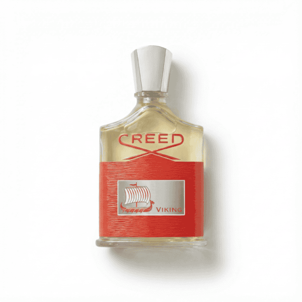 Viking Creed aftershave perfume in a glass bottle with metal cap, classic men's grooming scent.