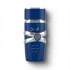 Luxurious blue bottle of Asad Zanzibar Attar with elegant silver accents and Arabic calligraphy.