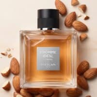 8 Rich almond fragrance, Guerlain L'Homme Idéal Extreme perfume bottle, luxury men's scent with almond notes, elegant fragrance for men.