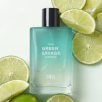 37 Fresh lime-scented men's perfume bottle with natural lime slices, summer fragrance, aromatherapy, and refreshing scent.