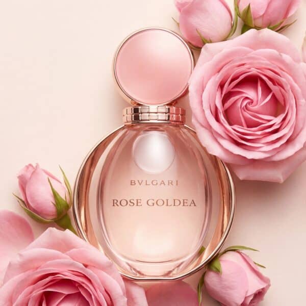 4 Luxurious rose perfume Bvlgari Rose Goldea with fresh pink roses, floral fragrance, elegant scent, dating, romantic, floral perfume, romantic perfume, prestige fragrance, luxurious floral perfume, best women’s perfume.