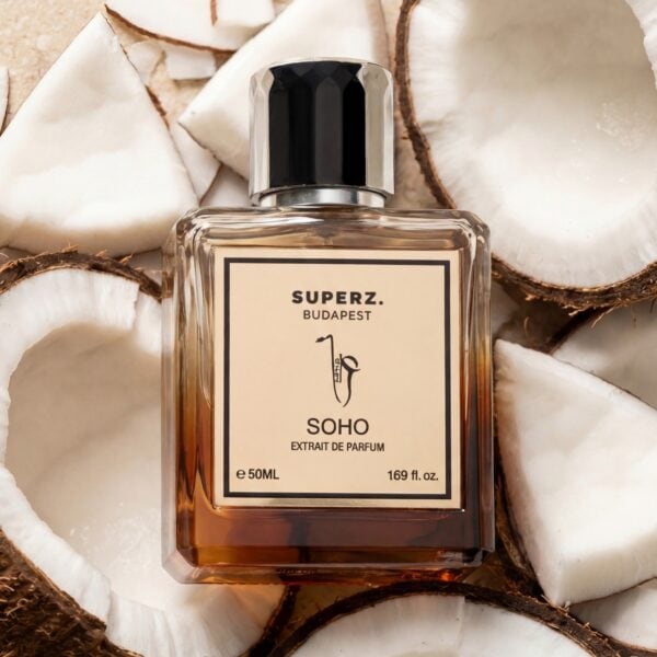 11 Luxurious parfum bottle with coconut slices, perfect for exotic fragrance inspiration.